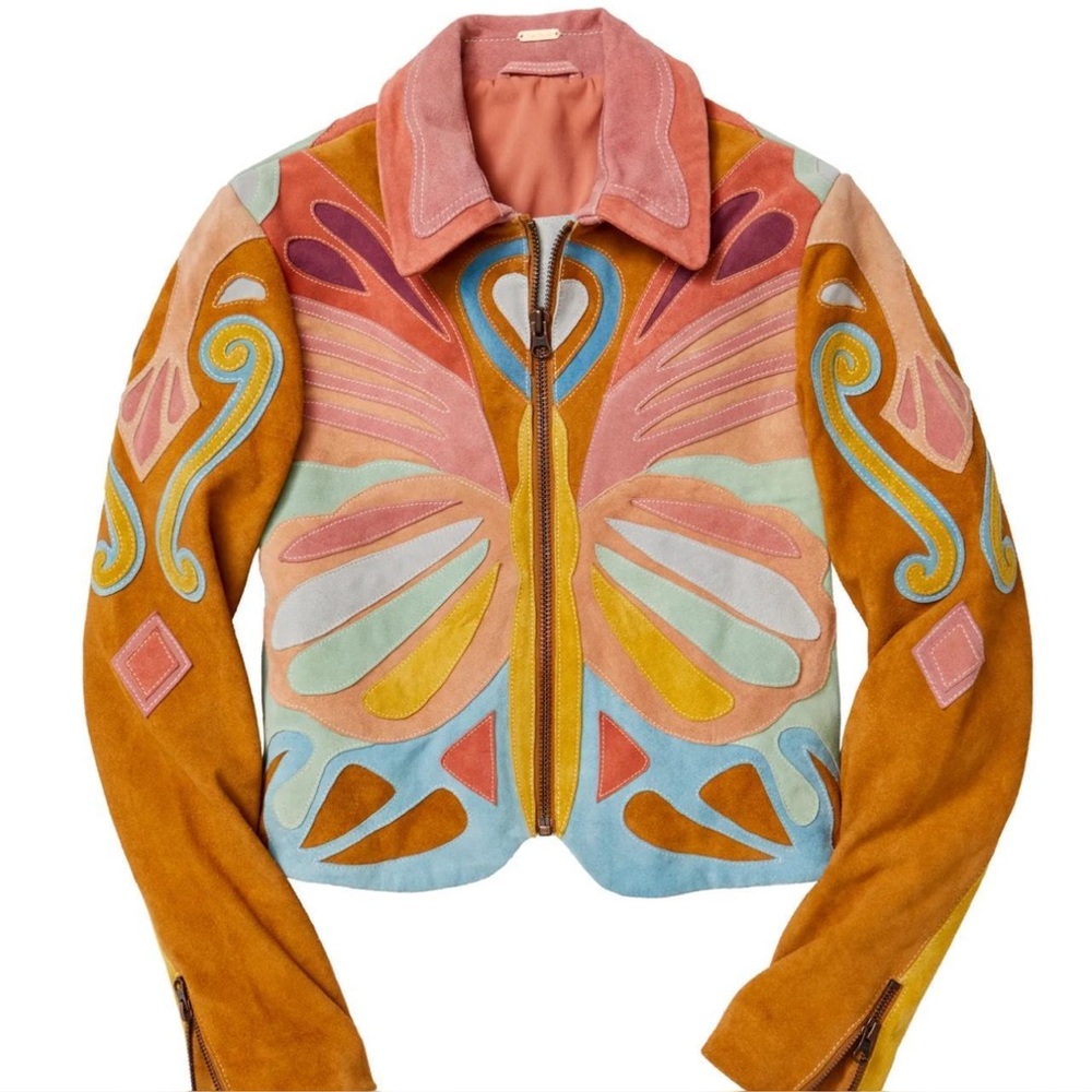 Free people stars are psychedelic butterfly suede jacket